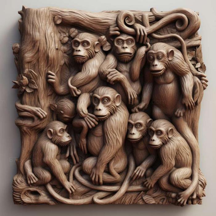 Nature and animals (Monkeys 1, NATURE_5765) 3D models for cnc